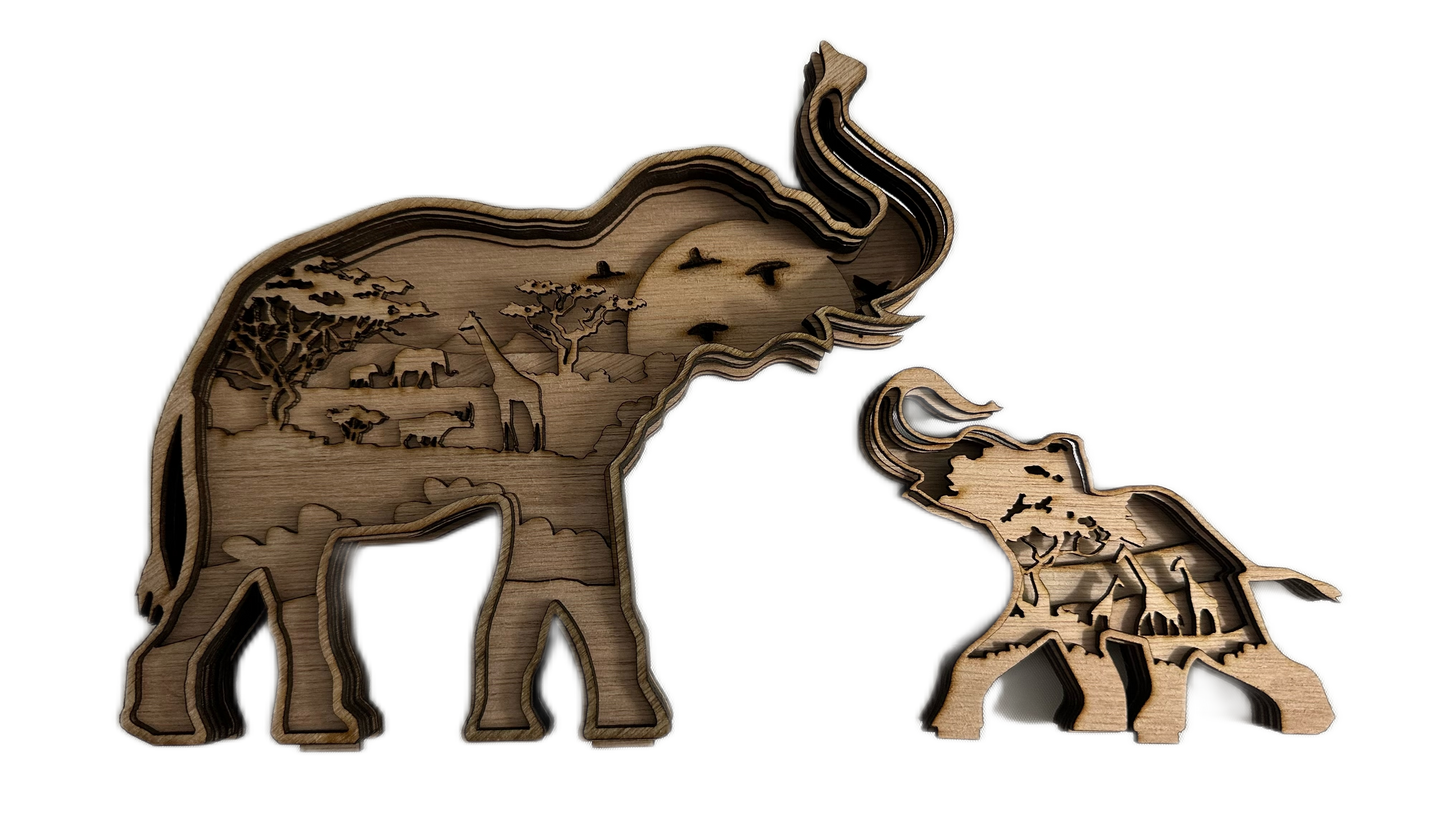 Elephant and Baby 3D Laser Cut