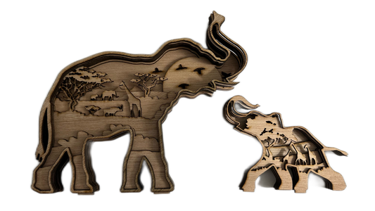 Elephant and Baby 3D Laser Cut