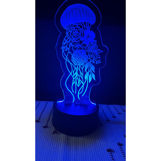 Jelly Fish Engraved in Acrylic with LED Light Base