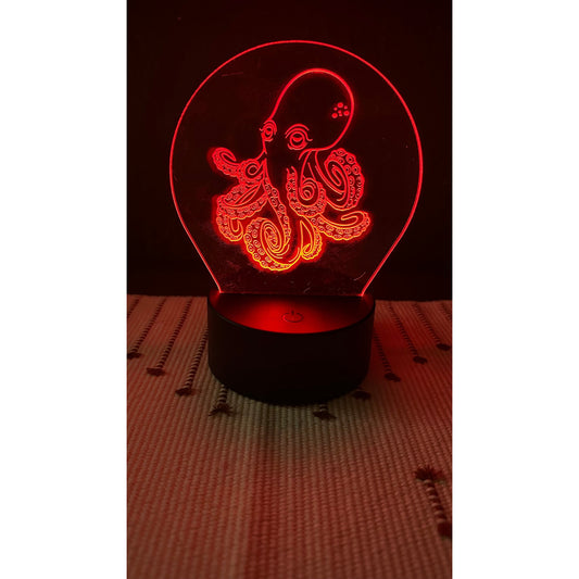 Octopus Engraved in Acrylic with LED Light Base